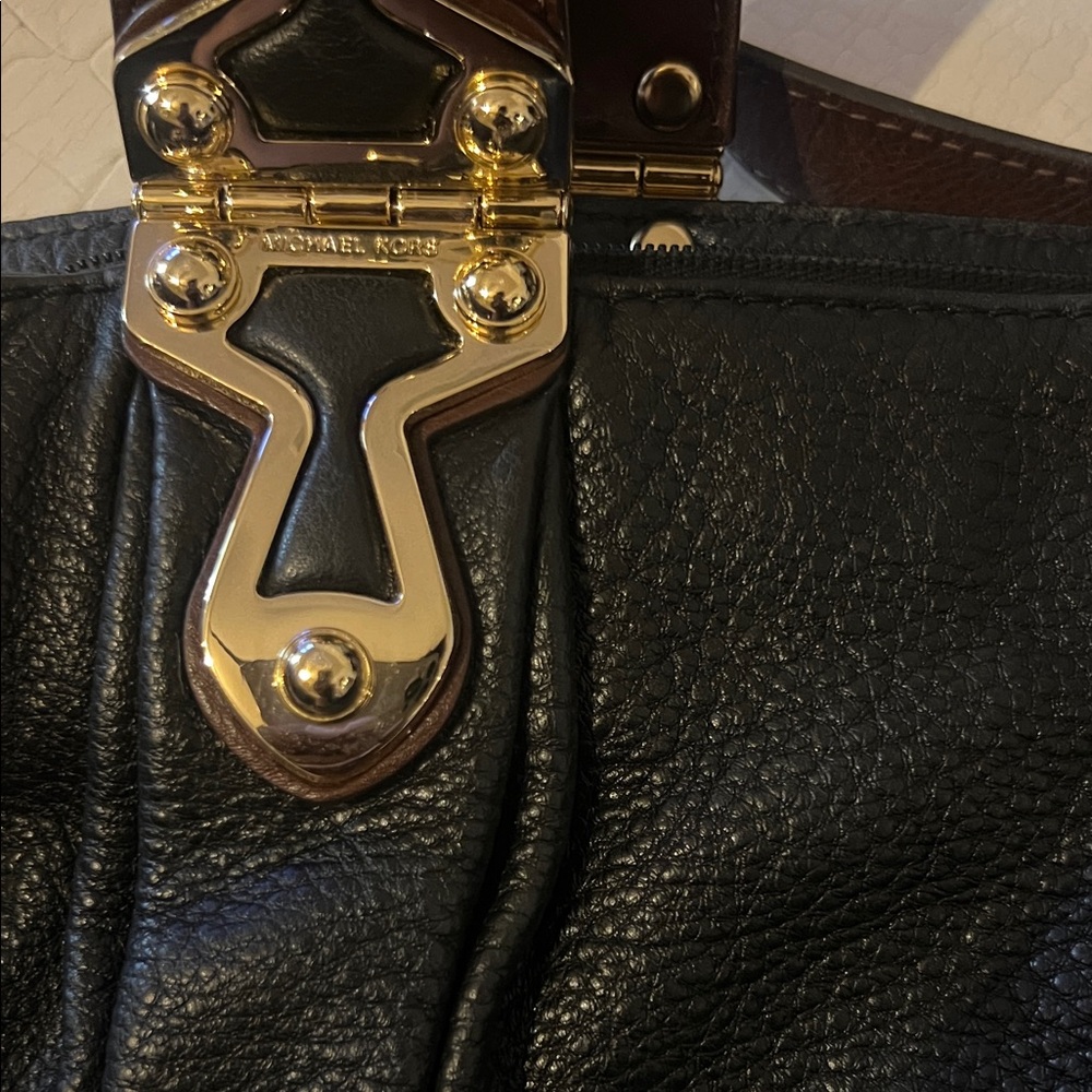 Michael Kors Black Leather Bag with Gold Hardware